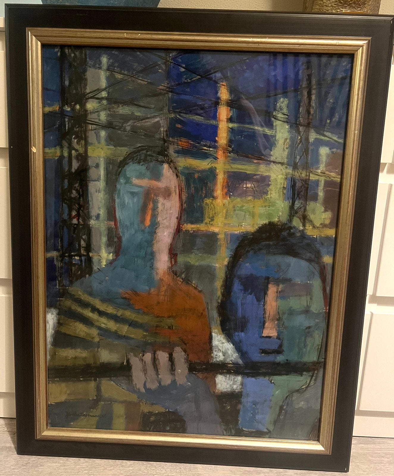 Jan Battermann schilderij gouache acryl Bouwwerk 1956, Ophalen of Verzenden
