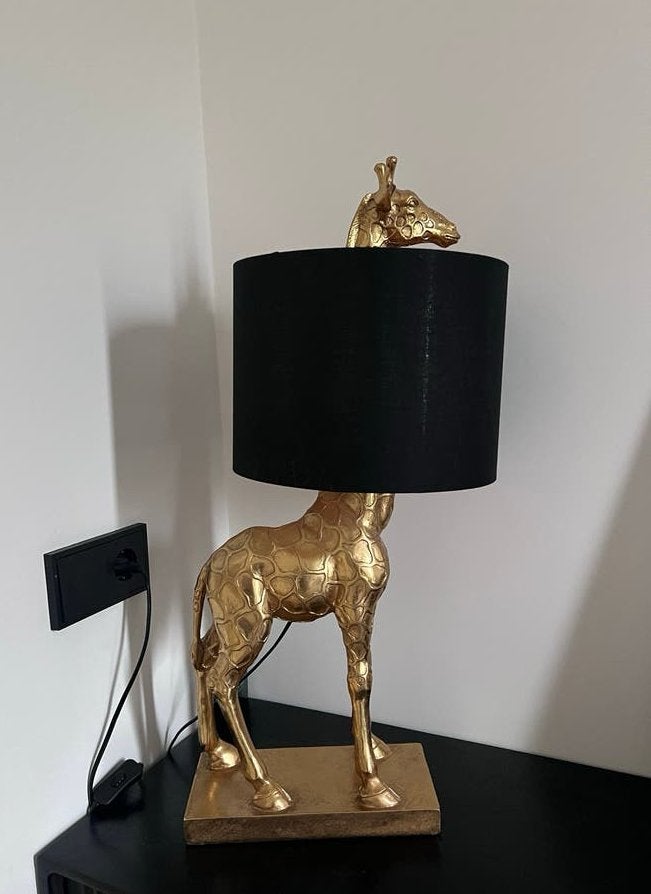 Gouden Giraffe Lamp met Zwarte Kap, Ophalen of Verzenden, Zo goed als nieuw
