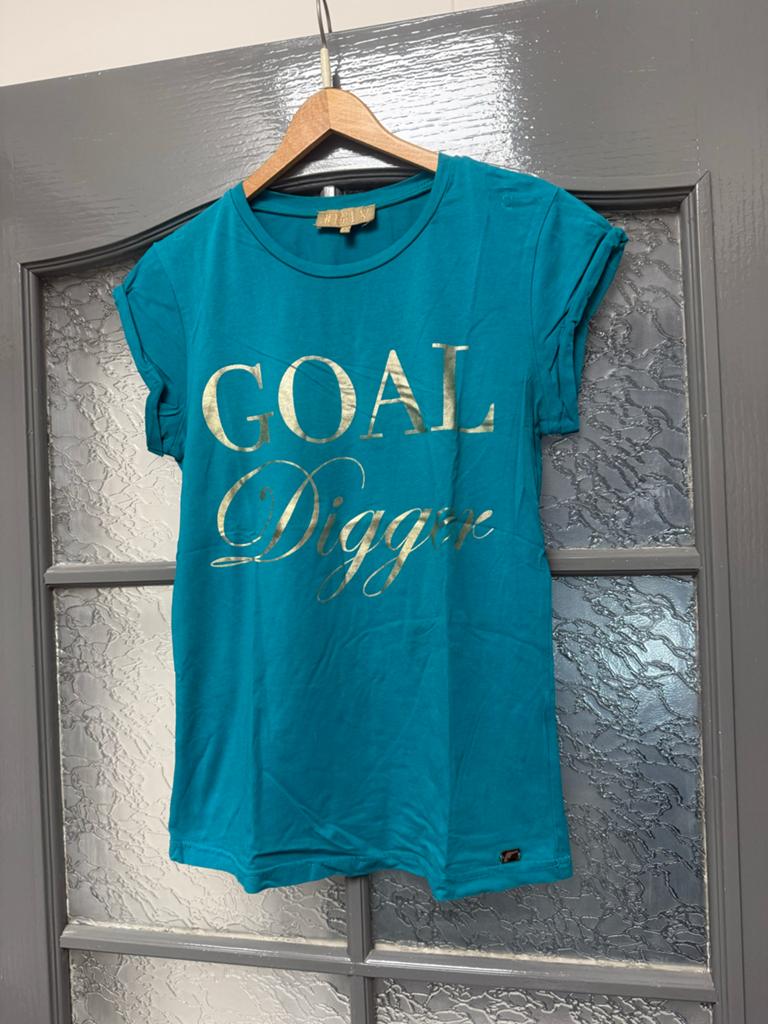 JOSH V 'Goal Digger' T-shirt - Maat XS, Kleding | Dames, T-shirts, Blauw, Ophalen of Verzenden, Zo goed als nieuw, Korte mouw