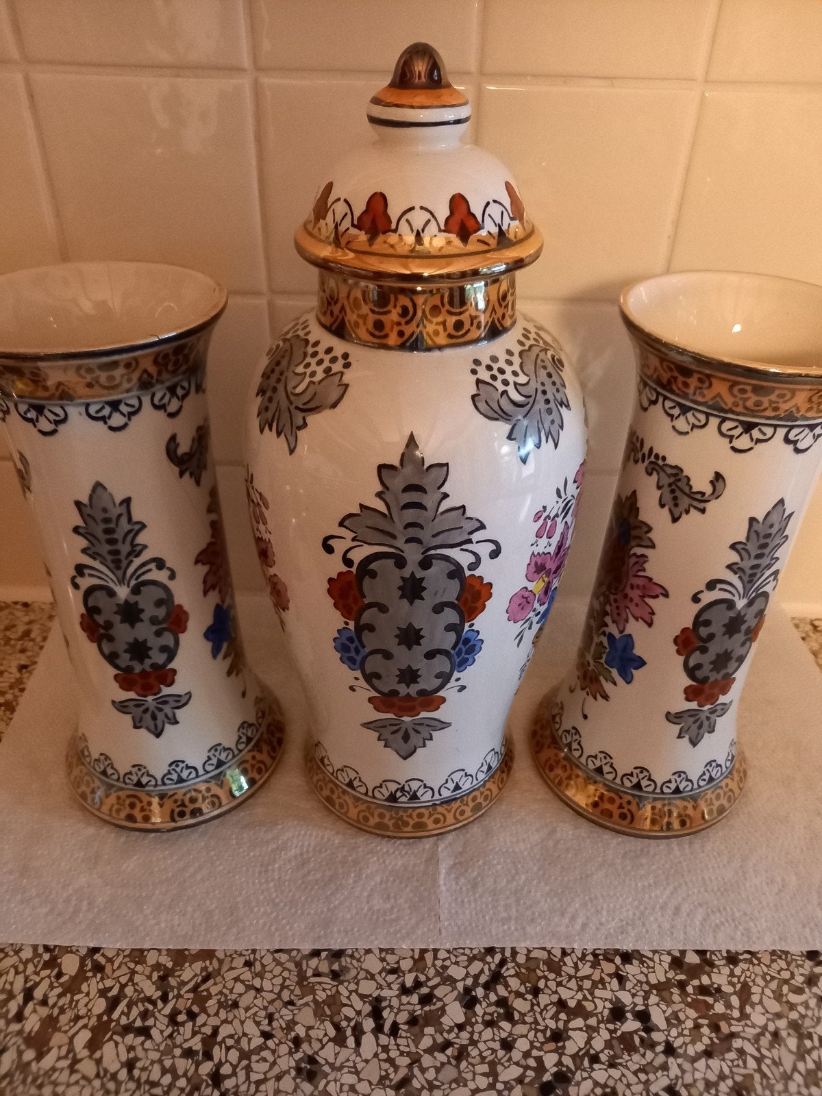Elsterwerda Vazen Set - Handgeschilderd, Antiek en Kunst, Ophalen