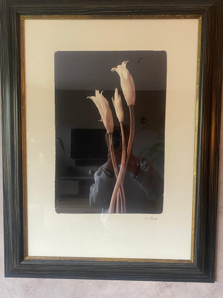 Ingelijste foto van witte aronskelken, Ophalen of Verzenden