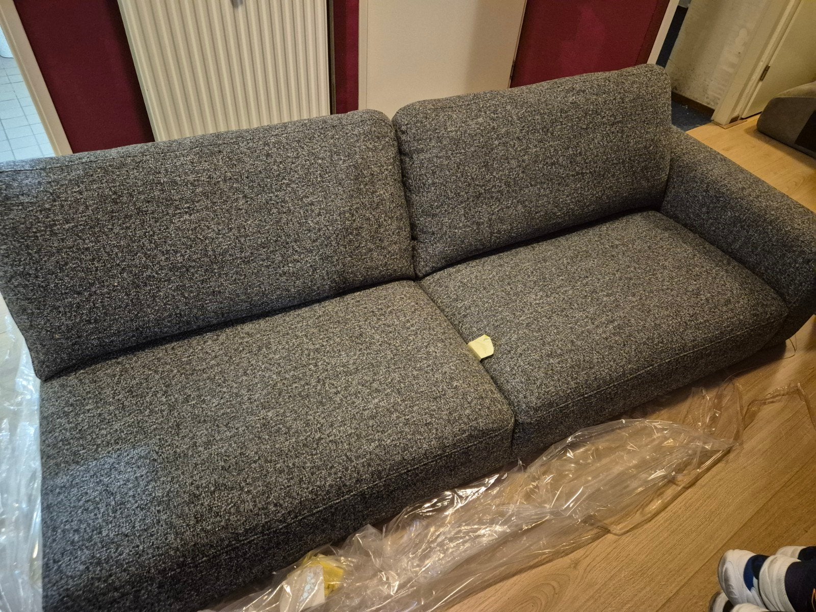 Grijze bankstel, Huis en Inrichting, Banken | Bankstellen, Ophalen, 75 tot 100 cm, Rechte bank, Stof