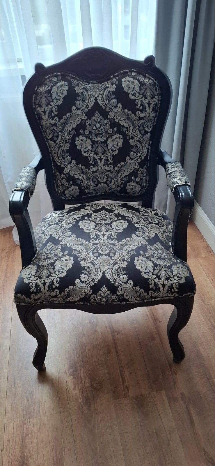 Elegante Barok Fauteuil - Zwart met Damast Patroon, Ophalen