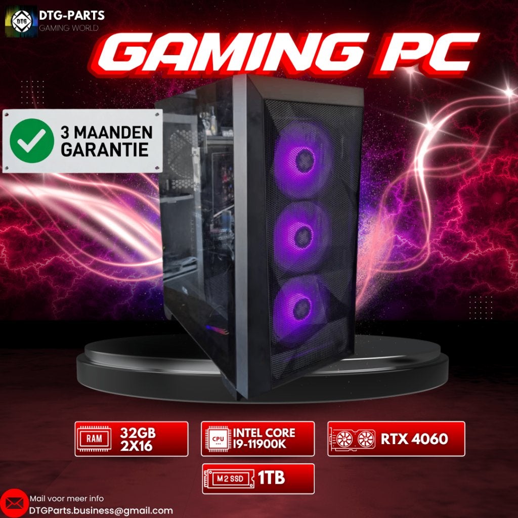 Gaming PC // RTX 4060 & Intel i9-11900K & 32GB, 7604 HM, 32 GB, DTGParts.Business@gmail.com, Zelf gebouwde pc