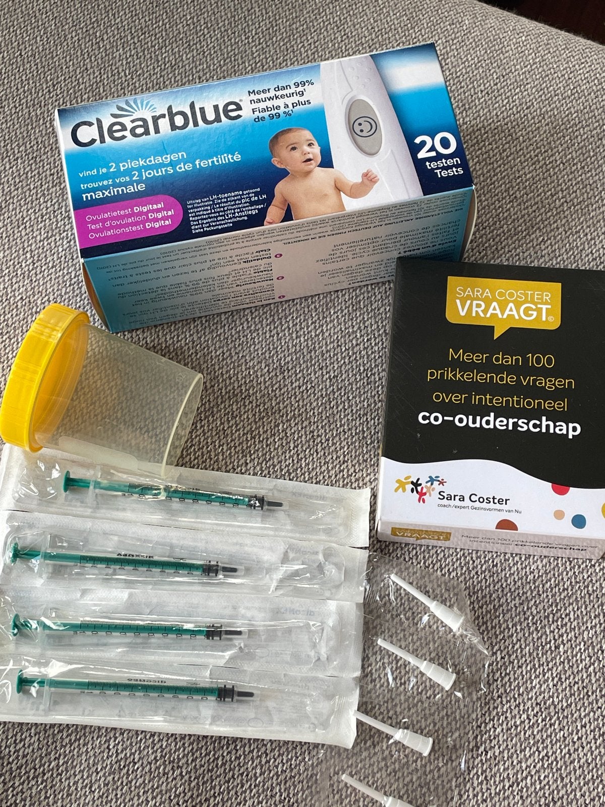 Zwangerschapspakket: ovulatietesten, spel & inseminatieset, Ophalen of Verzenden, Zo goed als nieuw, Zwangerschap en Bevalling