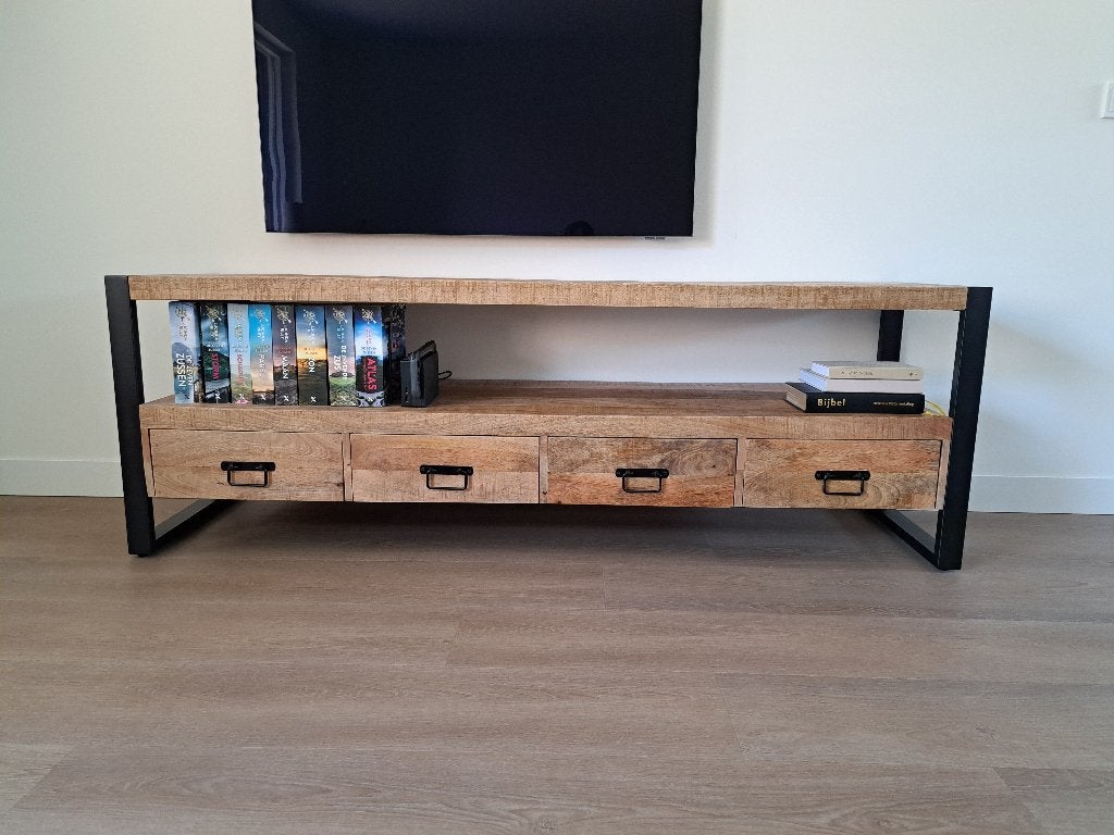 Mangohouten TV Meubel Britt 180 cm Mahom, Ophalen, Overige materialen, 150 tot 200 cm, Zo goed als nieuw