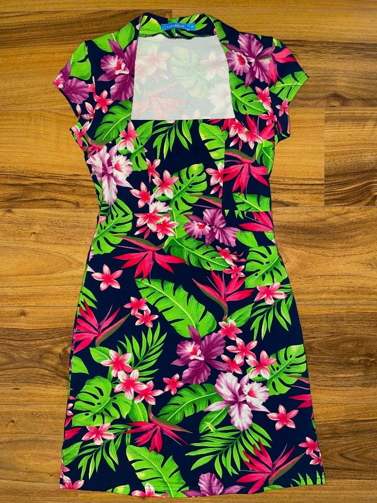 Superleuke fleurige jurk van Lien & Giel - Funky bloemdessin, Meerkleurig, Ophalen of Verzenden, Zo goed als nieuw, Knielengte
