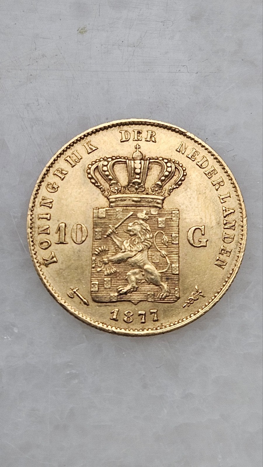 Gouden tientje 1877, Ophalen of Verzenden, Koning Willem III, 10 gulden, Goud