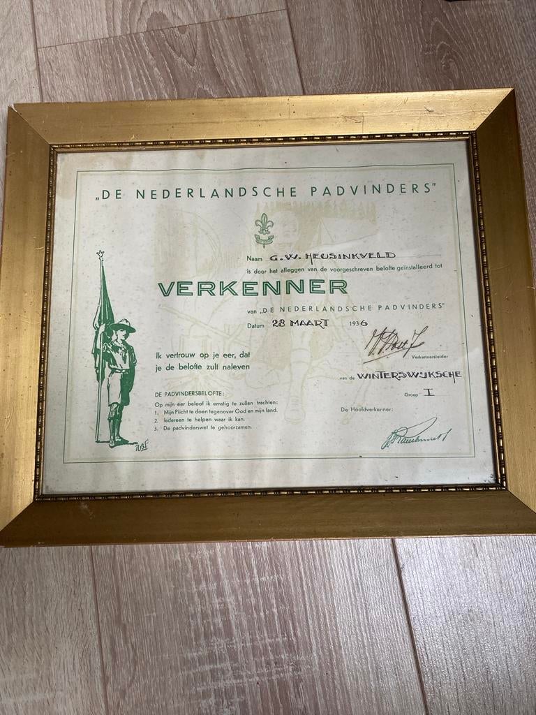 Oud Verkennersdiploma "De Nederlandsche Padvinders" 1936, Ophalen of Verzenden, Gebruikt, Overige typen