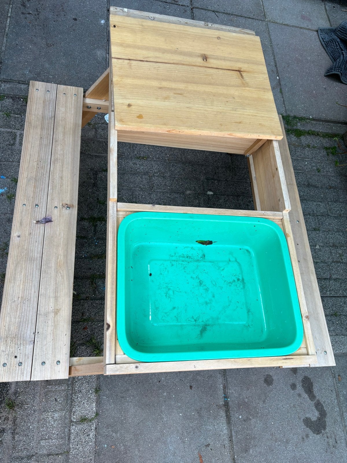 Houten picknicktafel met zandbak/waterbak voor kinderen, Ophalen, Gebruikt, Zandbak