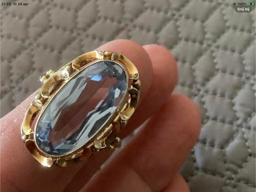 Bijzonder mooi antieke Gouden ring edelsteen Aquamarijn 14 k, Verzenden, Zo goed als nieuw, 17 tot 18, Met edelsteen