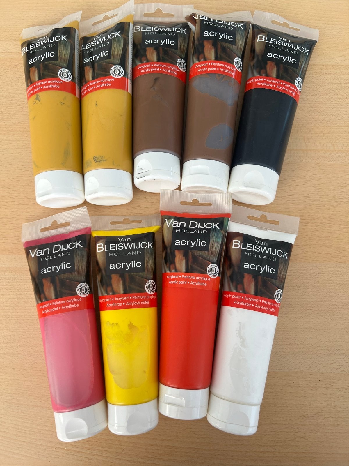 Set van 9 tubes acrylverf, 250 ml, diverse kleuren, Ophalen of Verzenden, Zo goed als nieuw, Acrylverf