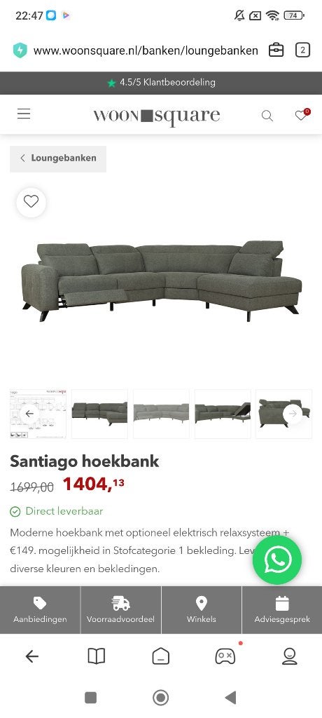 Bank met relaxfunctie, Ophalen, Zo goed als nieuw, Hoekbank