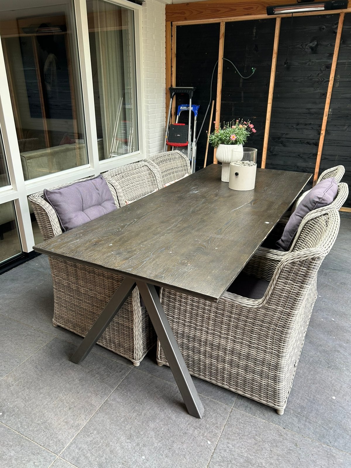 Xooon eettafel met 6 wicker stoelen, Gebruikt, Eettafel, 6 zitplaatsen, Ophalen of Verzenden