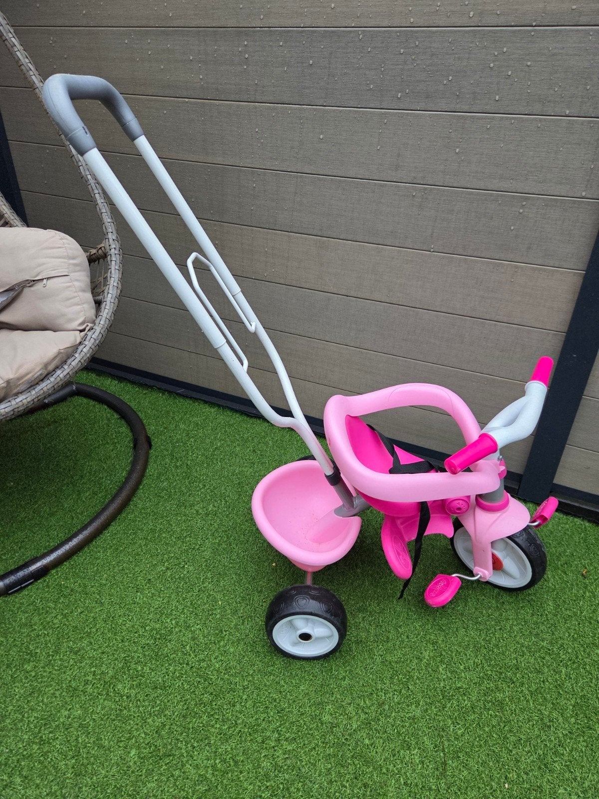 Roze driewieler met duwstang voor kinderen, Ophalen, Gebruikt, Duwvoertuig