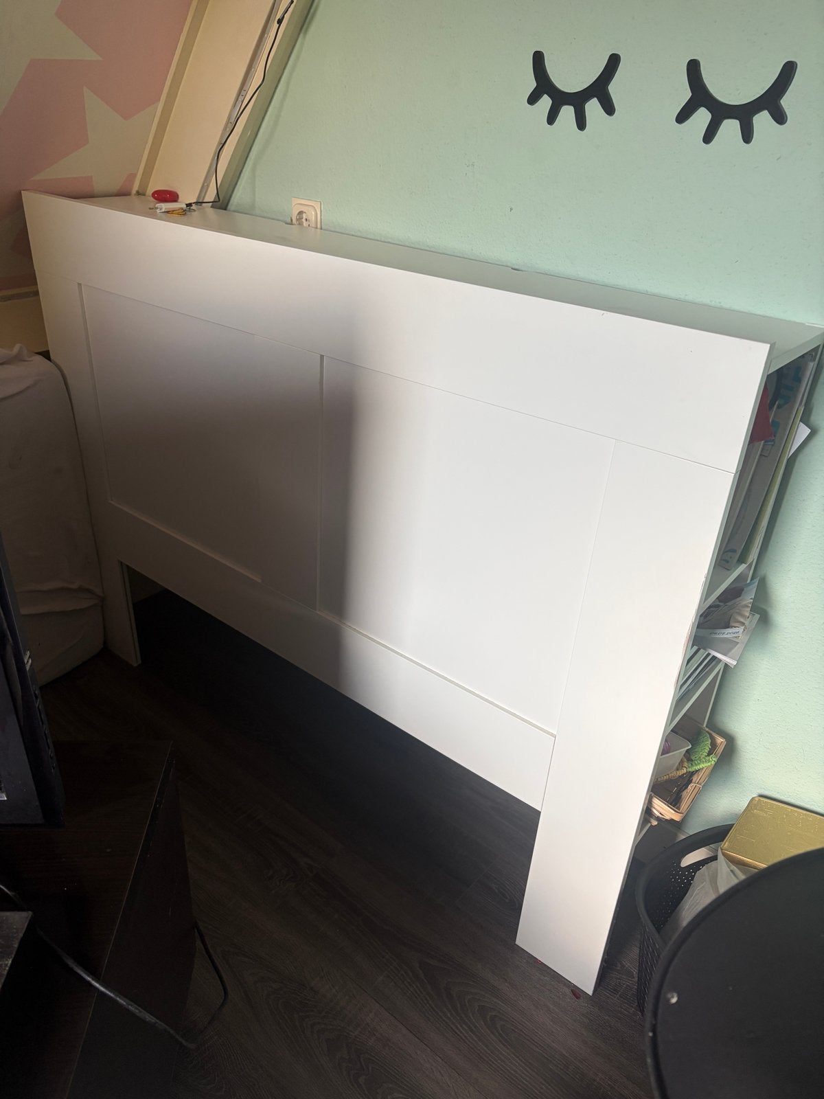 IKEA BRIMNES Hoofdeinde met bergruimte, wit, 140 cm, Huis en Inrichting, Gebruikt, Wit, Tweepersoons, Overige maten