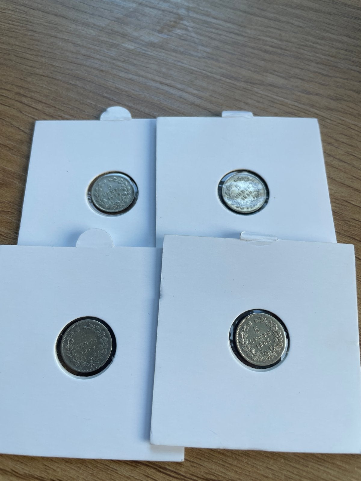 Set van 4 zilveren 5 cent munten Willem III (1855-1863), Koning Willem III, Zilver, 5 cent, Verzenden