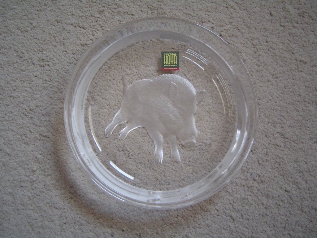 Hoya crystal schaaltje met gravure van een wildzwijn, Ophalen of Verzenden