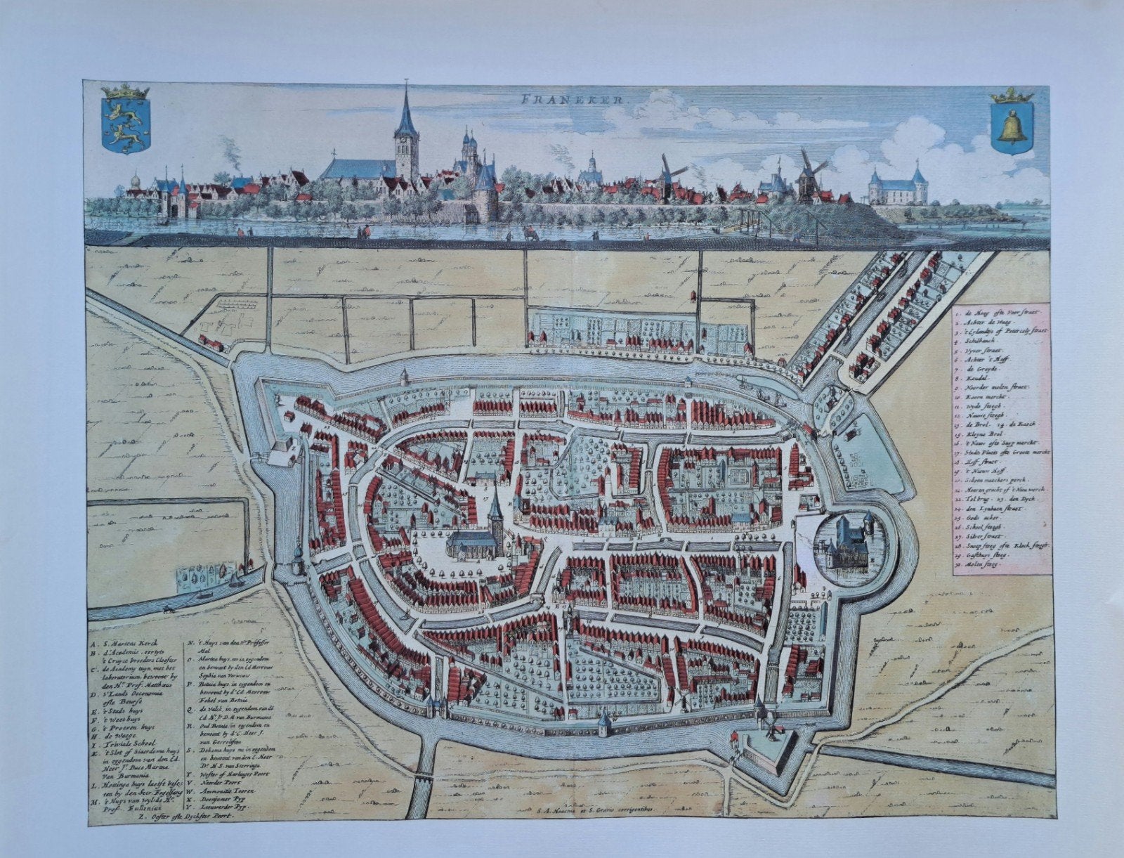 Kleurenreproductie 17e eeuwse stadsplattegrond Franeker, Boeken, Ophalen, Zo goed als nieuw, Nederland, Landkaart