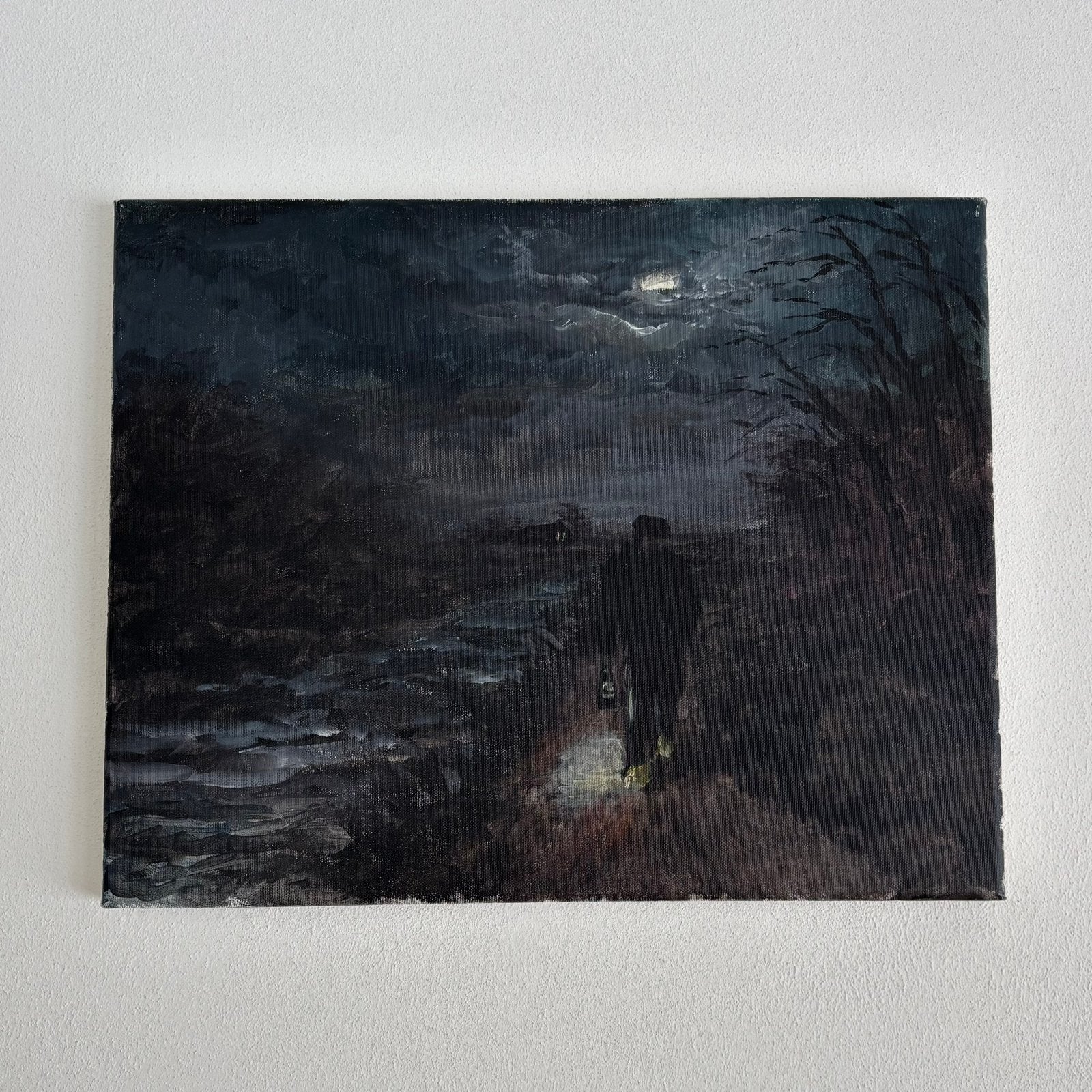 Schilderij Wim van der Weide – Drents landschap – 40x50 cm, Doek, Expressionistisch, Ophalen of Verzenden, Landschap