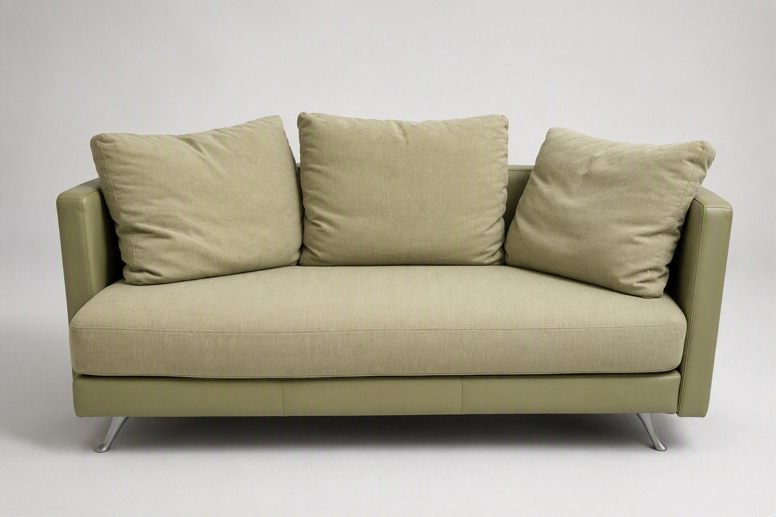 Rolf Benz lederen bank met stoffen kussens, Ophalen, Gebruikt, Driepersoons, 75 tot 100 cm