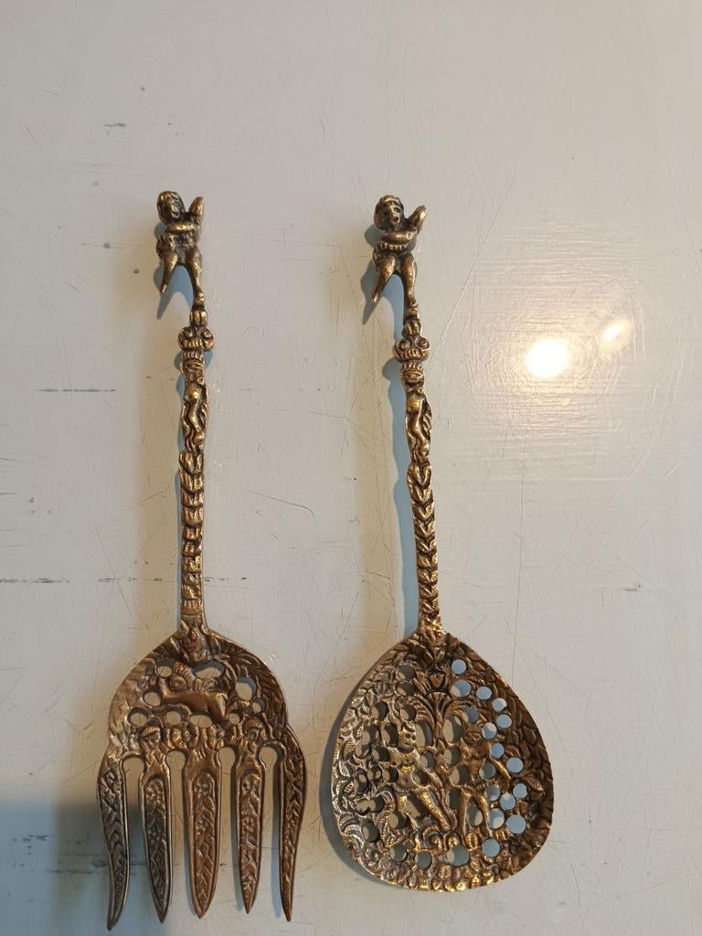 Messing bestekset met engeltjes, Antiek en Kunst, Ophalen of Verzenden