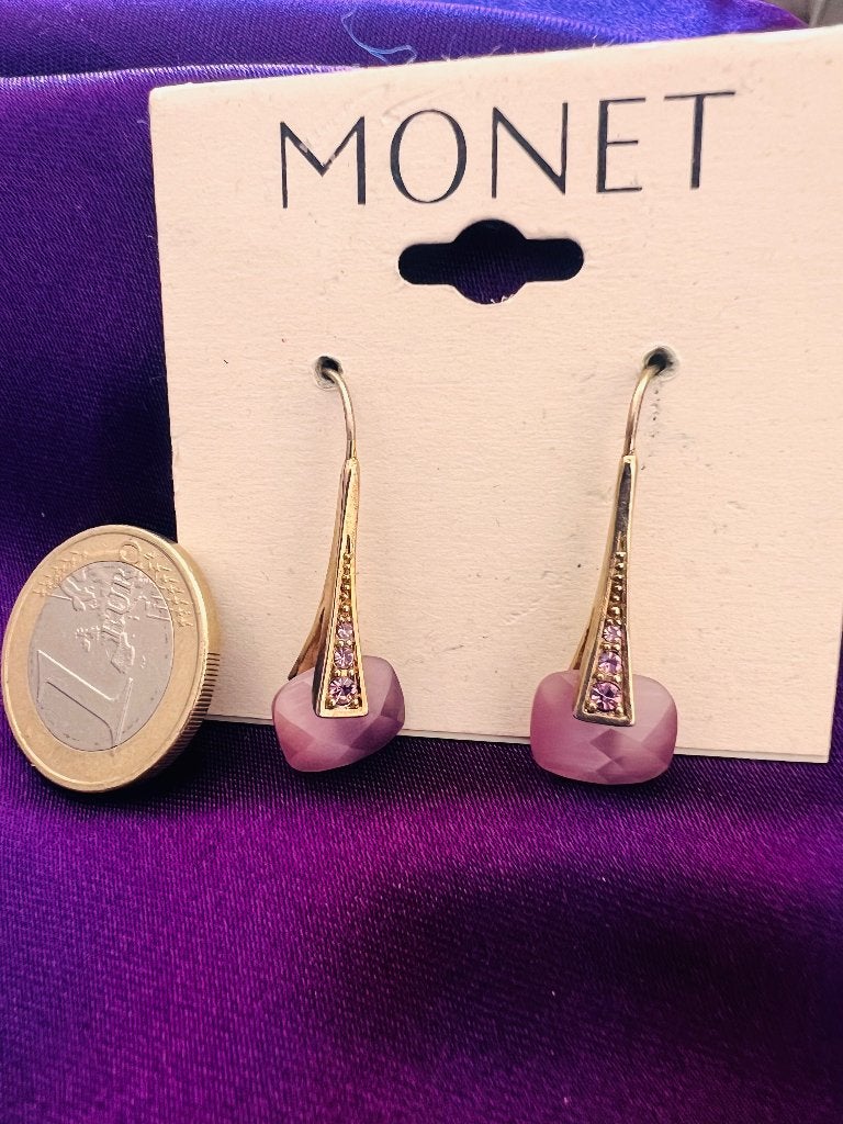 Oorbellen Monet, Overige materialen, Hangers, Met strass, Paars