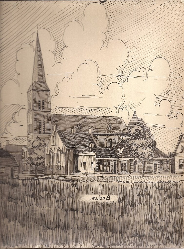 Bedum Vaart met molen, fabriek en kerk Sievers 50/60er jaren