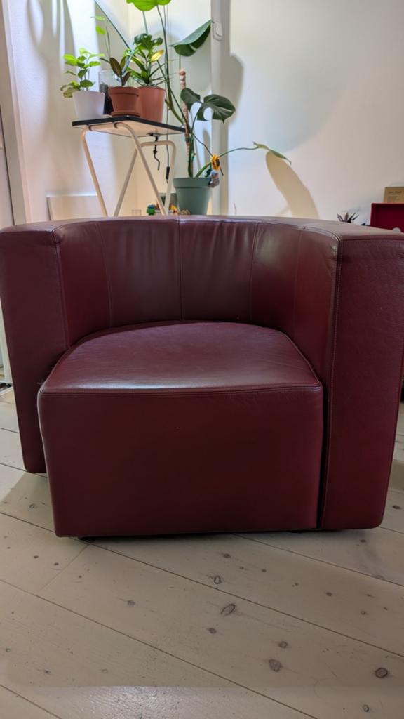 Bordeaux Rode Leren Fauteuil / Design Stoel Zeer Comfortab, 75 tot 100 cm, Ophalen of Verzenden, Zo goed als nieuw, 50 tot 75 cm