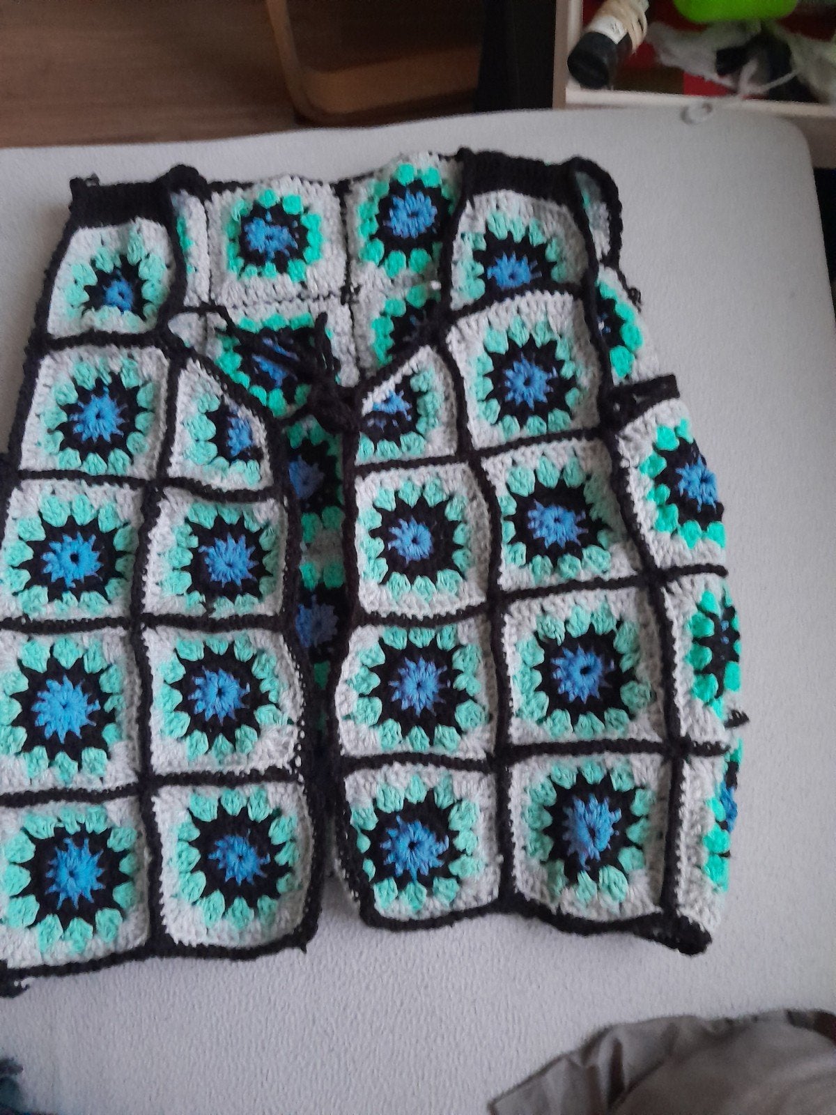 Uniek handgemaakt gehaakt vestje,, Ophalen, Blauw, Maat 42/44 (L), Nieuw