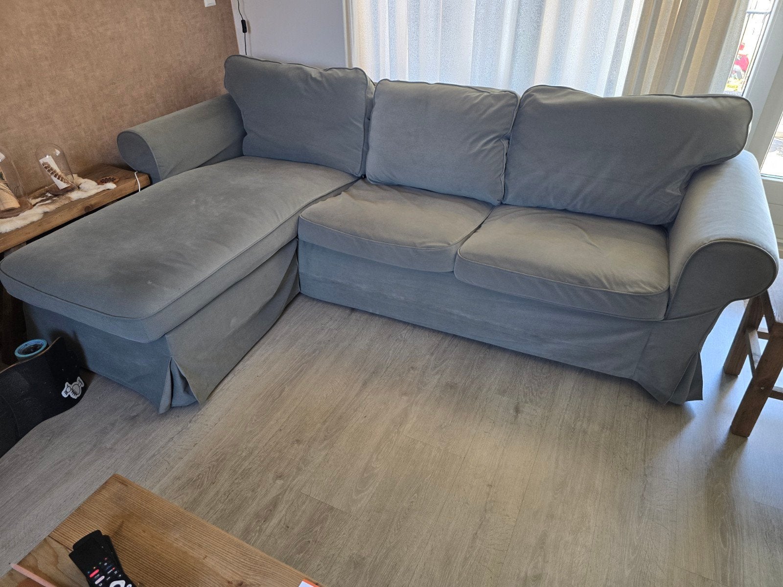 IKEA Ektorp 3-zitsbank met chaise longue, grijsgroen, Ophalen, Gebruikt, 100 tot 125 cm, Driepersoons