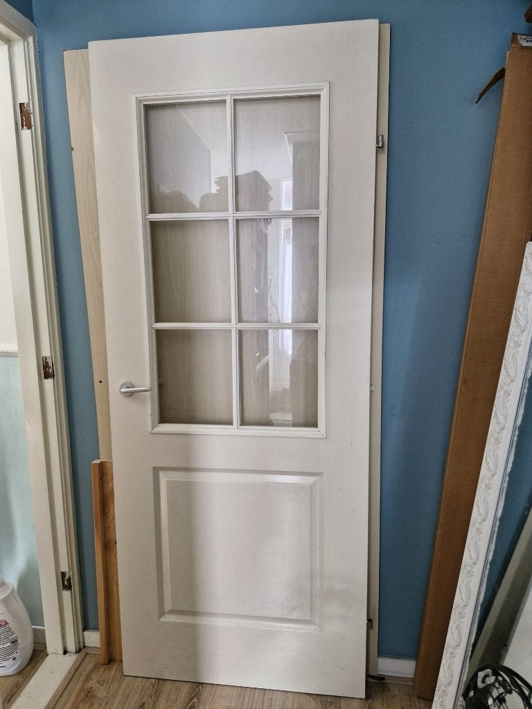 Mooie binnen witte deur met glas, Ophalen, 80 tot 100 cm, Binnendeur, Zo goed als nieuw