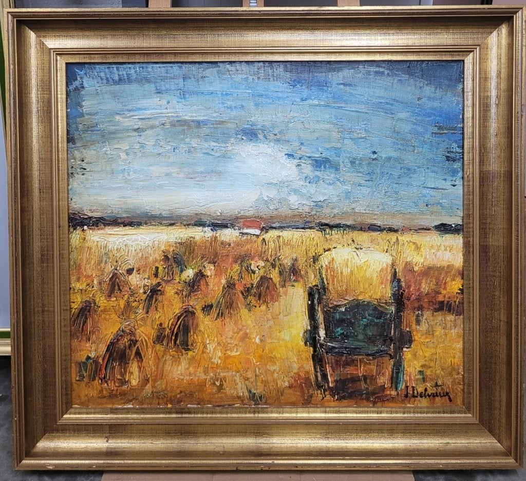 Jacques DELVAUX, oogsttijd, Ophalen, Doek, Expressionistisch, Landschap