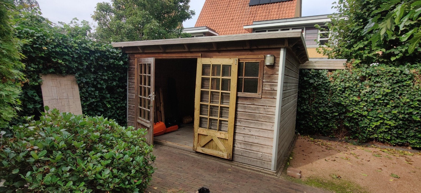 Blokhut / Tuinschuur 3x3,5 meter - Binnenkort beschikbaar, Ophalen, Gebruikt, Hout, Overige typen
