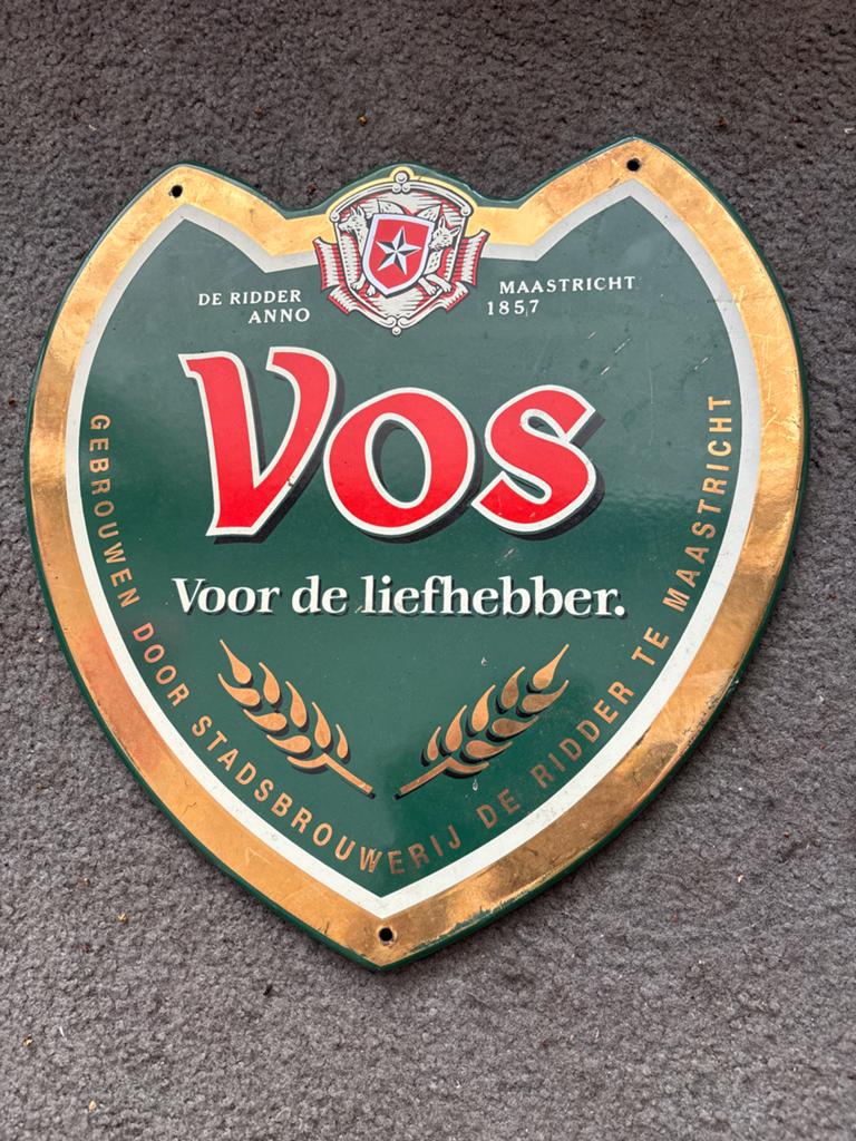 Vintage Vos Bier Emaille Reclamebord - Maastricht 1857, Verzamelen, Merken en Reclamevoorwerpen, Ophalen of Verzenden