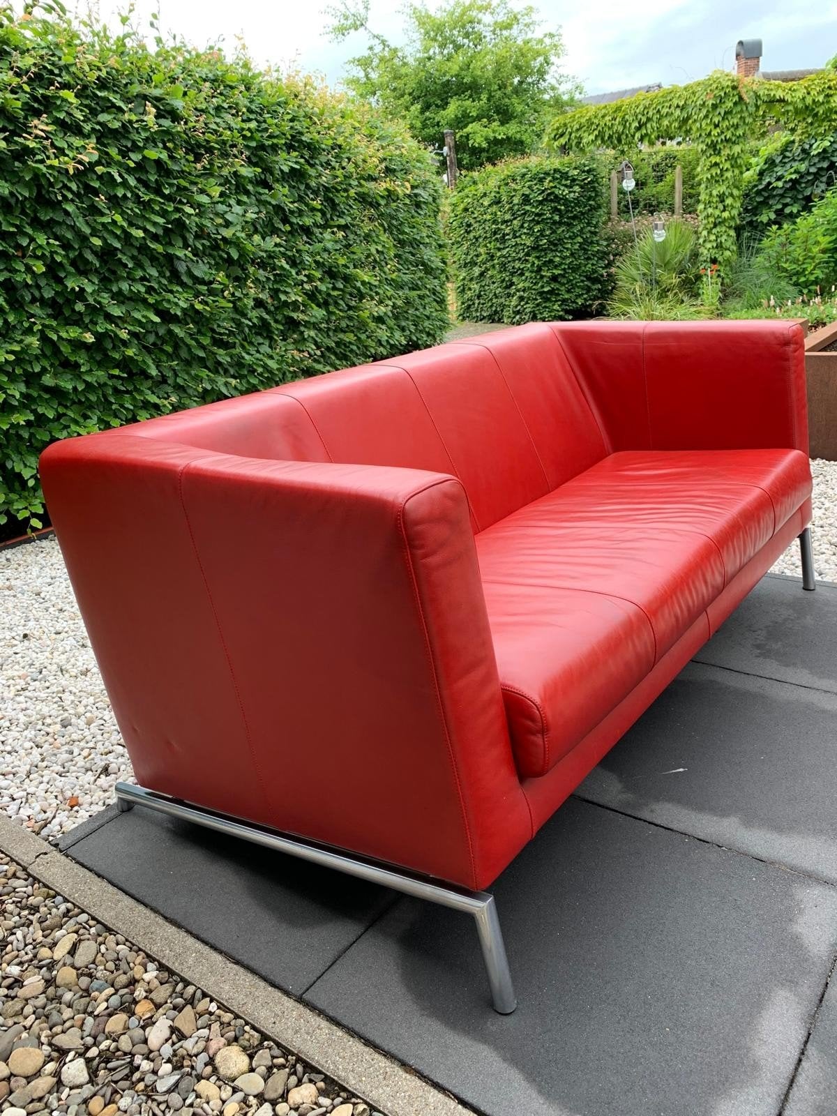 Montis Kubik bank en fauteuil - Rood leer, Huis en Inrichting, Ophalen, Modern design, Gebruikt, Driepersoons