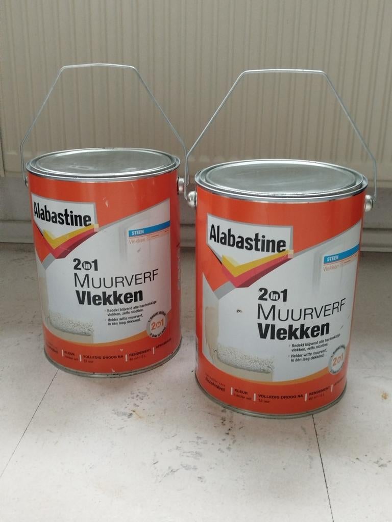Alabastine 2in1 Muurverf Vlekken Wit 5L - Anti-nicotine, 5 tot 10 liter, Wit, Nieuw, Ophalen of Verzenden