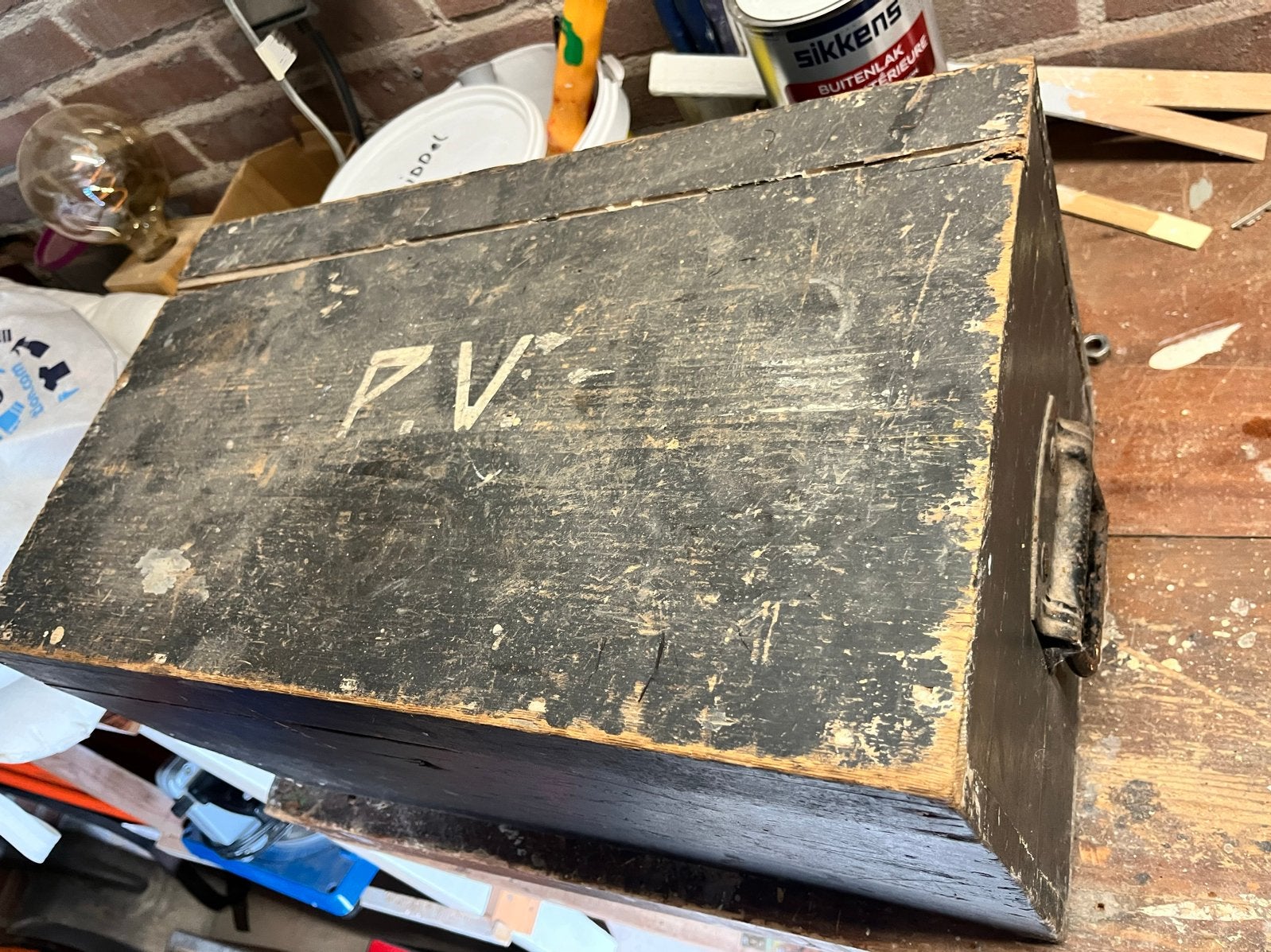 Vintage gereedschapskist met diverse handgereedschappen, Antiek en Kunst, Antiek | Gereedschap en Instrumenten, Ophalen