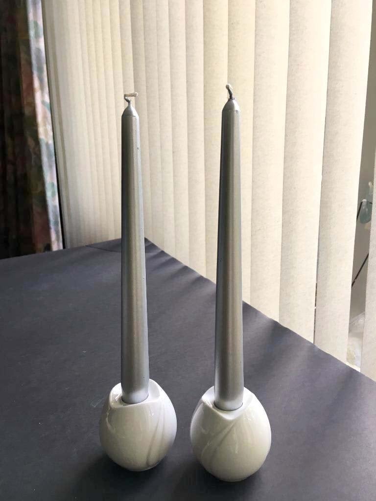 Vintage Arzberg Tulpenbol vormige Kandelaar Porselein x 2, Overige materialen, Wit, Ophalen of Verzenden, Zo goed als nieuw