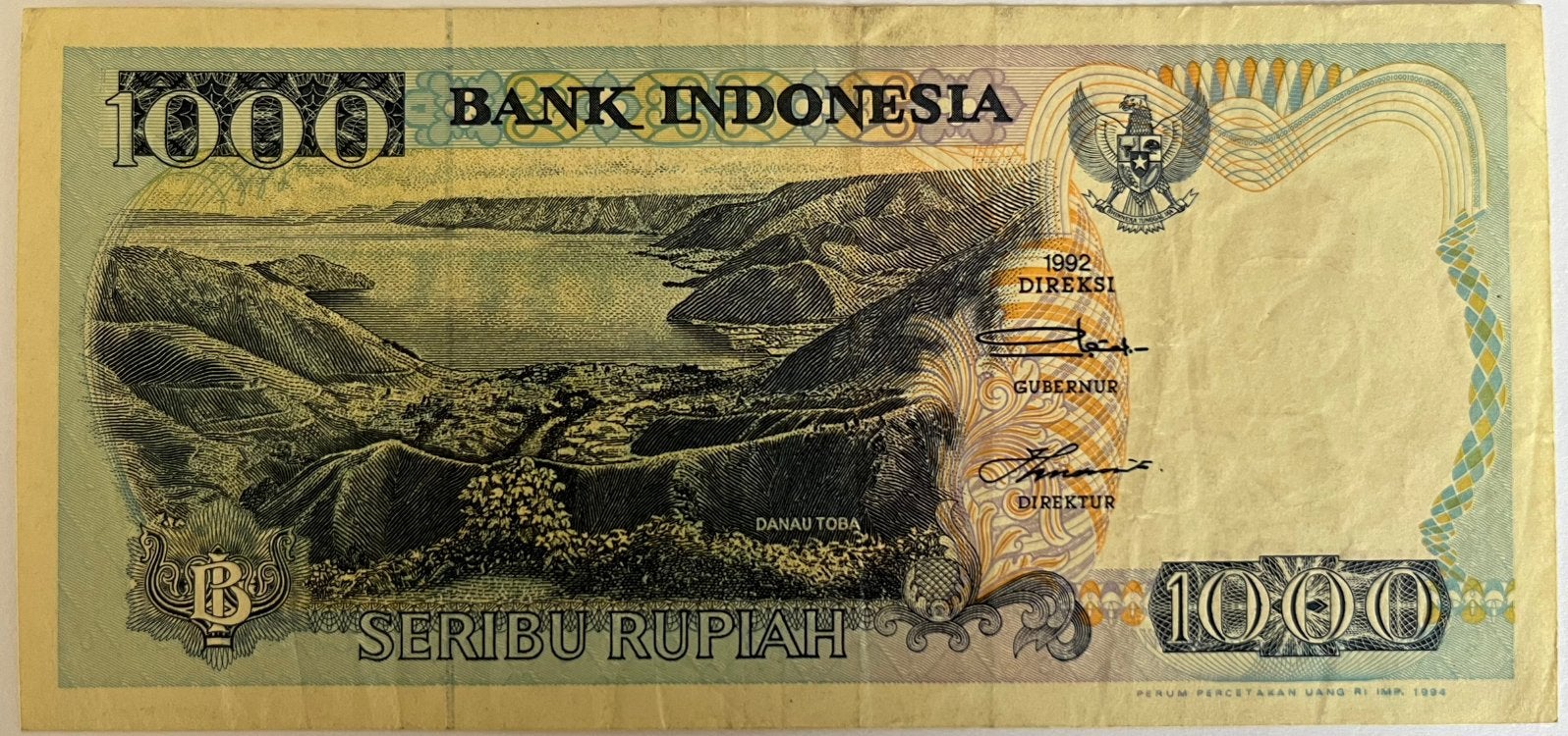 Indonesië 1000 rupiah 1992 grote misdruk, Ophalen of Verzenden, Zuidoost-Azië, Los biljet