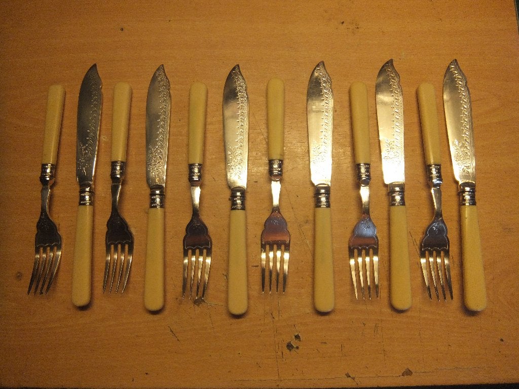 Vis bestek (antiek)., Antiek en Kunst, Antiek | Bestek, Ophalen of Verzenden