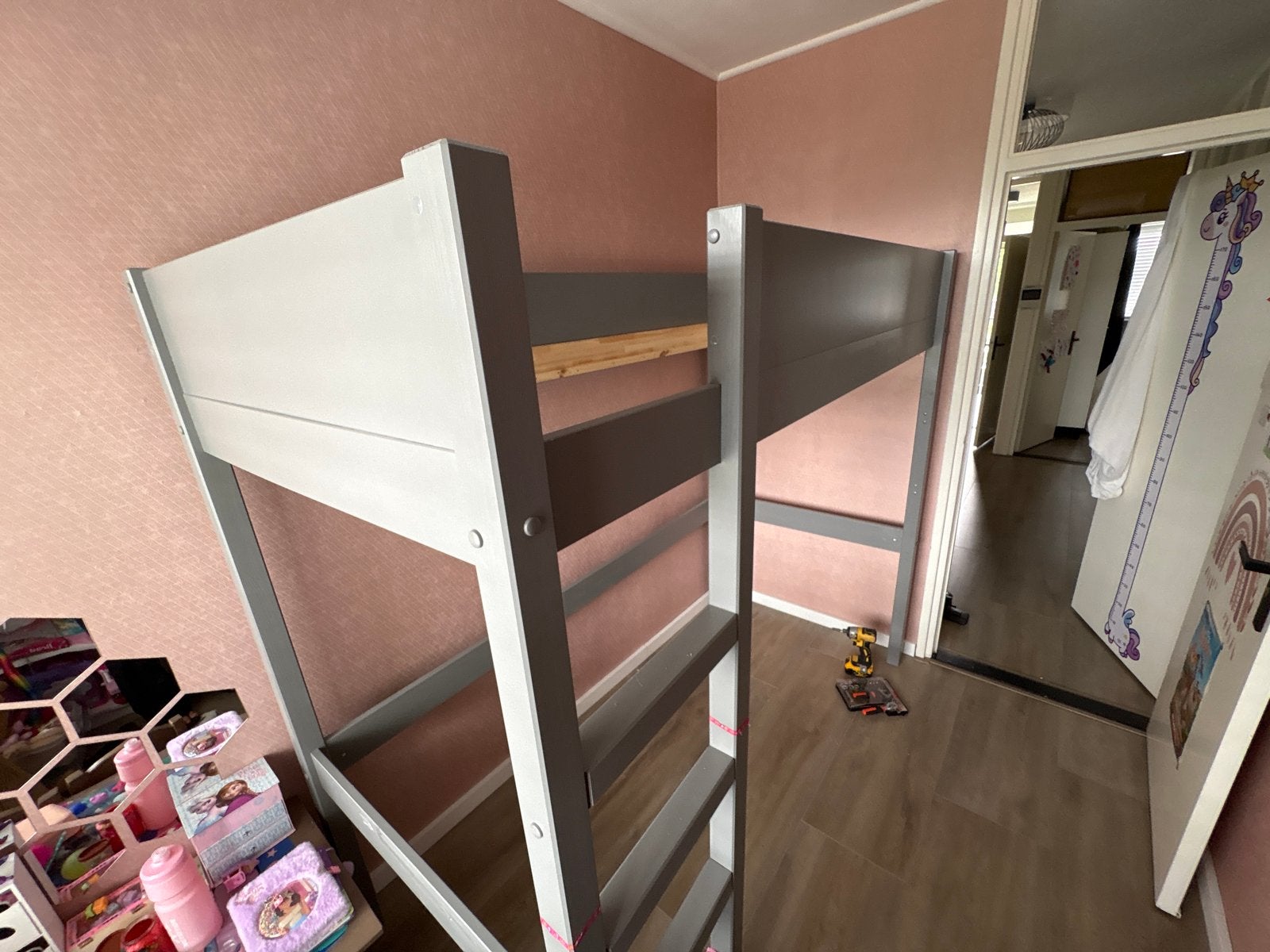 Hoogslaper, donkergrijs eenpersoons met trapje, Ophalen, Gebruikt, 90 cm, Eenpersoons
