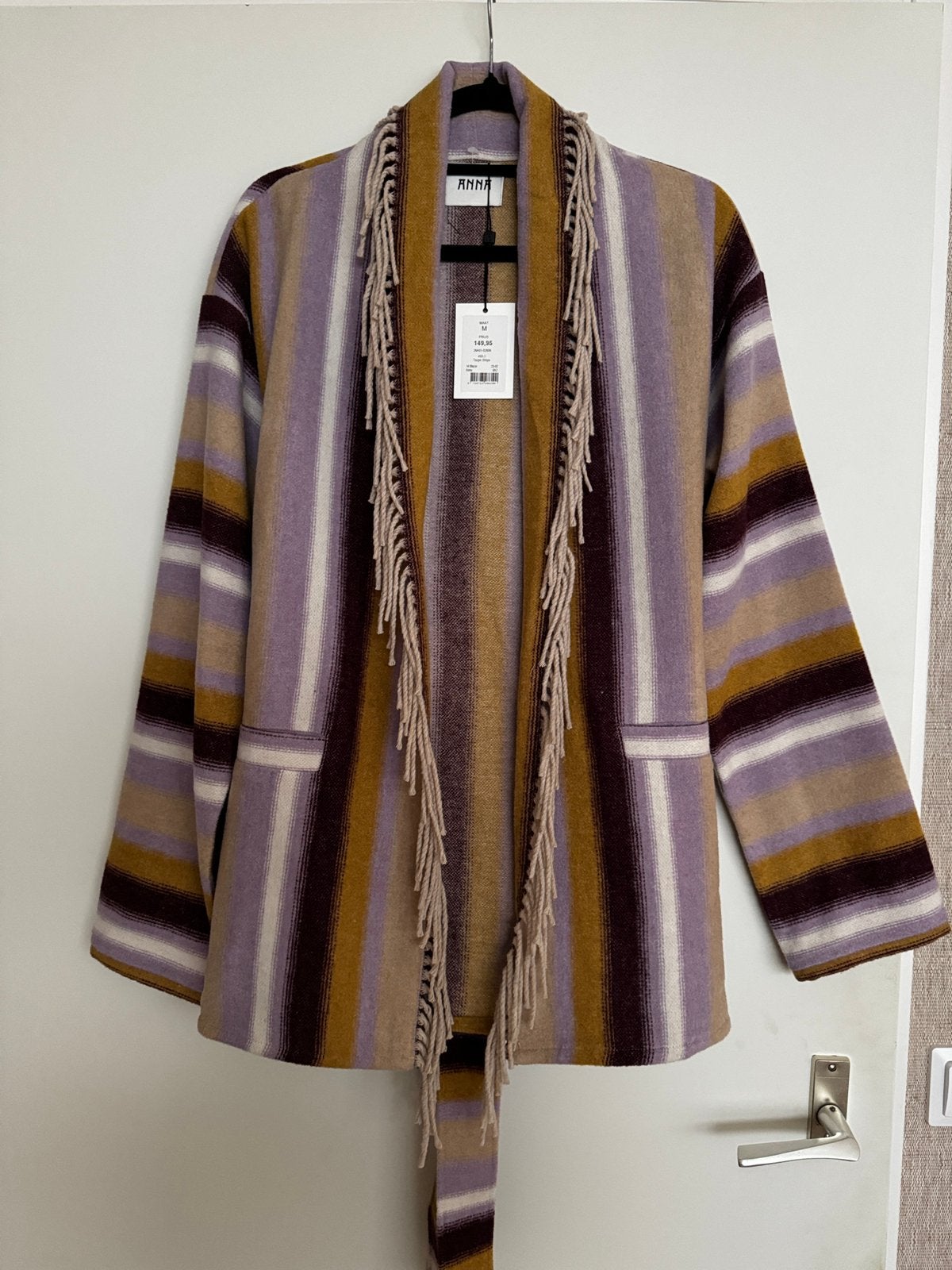 Lange blazer/vest met franje in paars, okergeel, Ophalen of Verzenden, Nieuw, Maat 38/40 (M), Meerkleurig