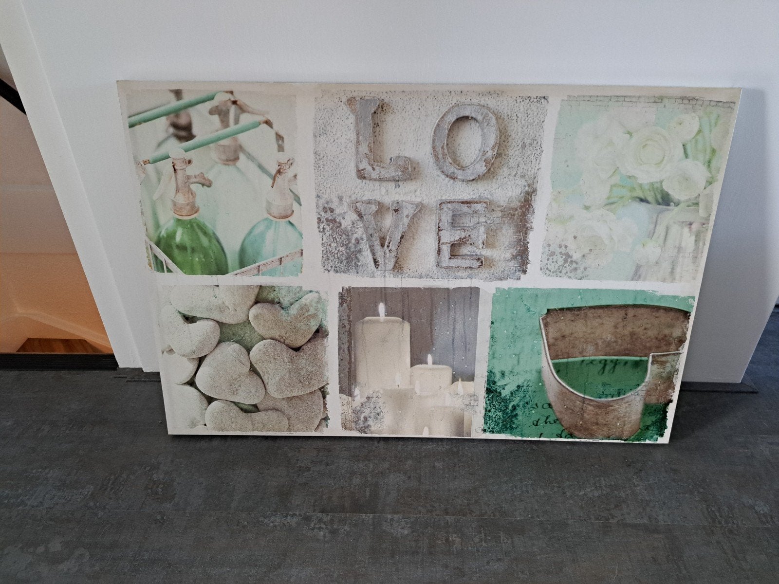 Sfeervol landelijk schilderij LOVE' kaarsen groen, Ophalen, Groen, Gebruikt, Overige materialen