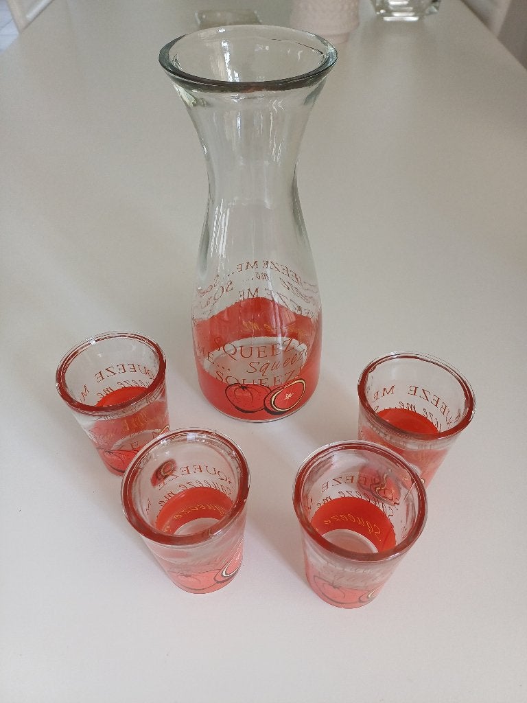 Vintage limonade glaasjes met mooie karaf, Ophalen of Verzenden, Gebruikt, Glas