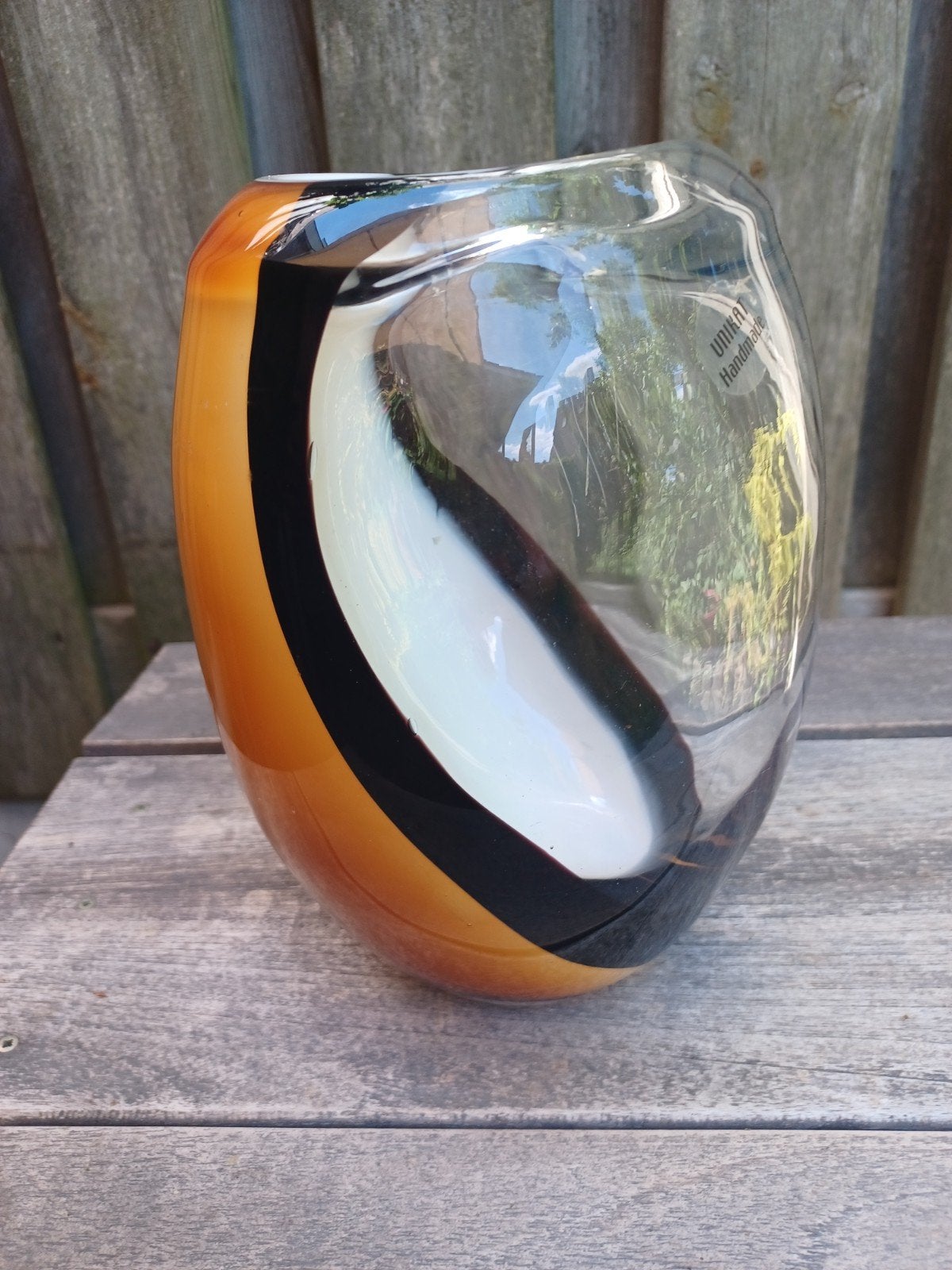 Unikat Handmade Glazen Vaas oker  Zwart Wit, Ophalen of Verzenden
