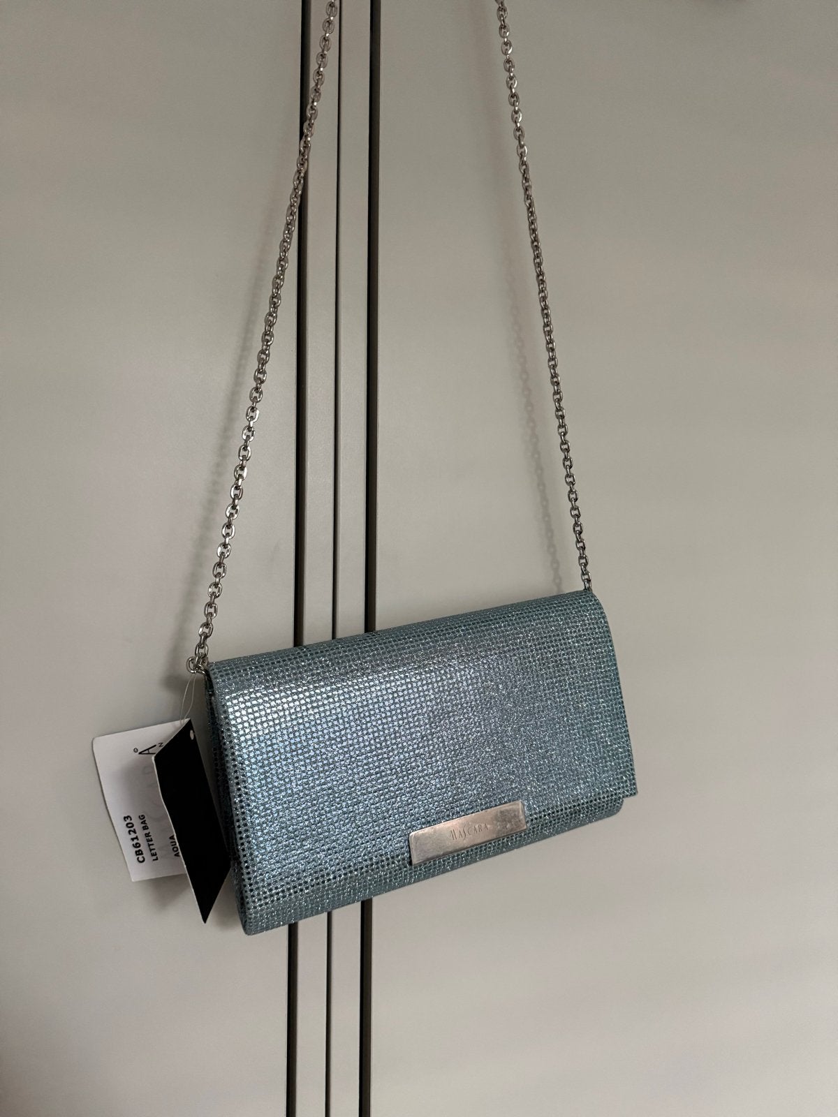 Mascara London Avondtasje - Lichtblauw Glitter, Sieraden, Tassen en Uiterlijk, Ophalen of Verzenden, Nieuw, Blauw, Avondtasje
