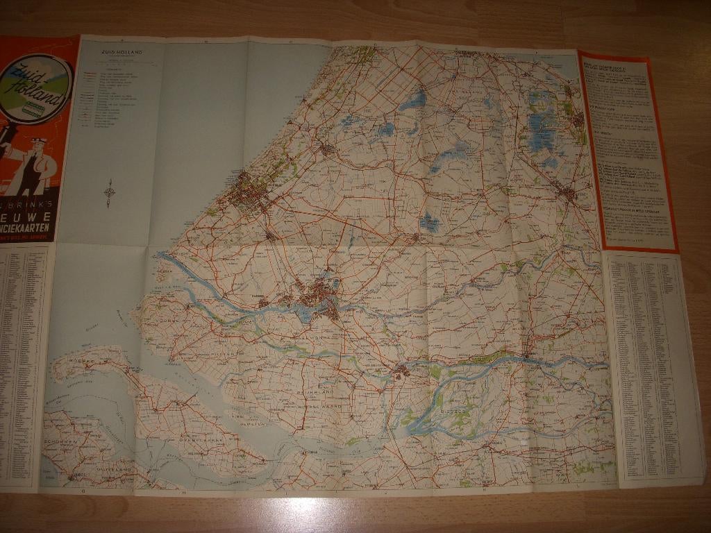 Ten Brink's Nieuwe provinciekaarten Zuid Holland jaren 30, Boeken, Atlassen en Landkaarten, Gelezen, Ten Brink's Mij Arnhem, Ophalen of Verzenden