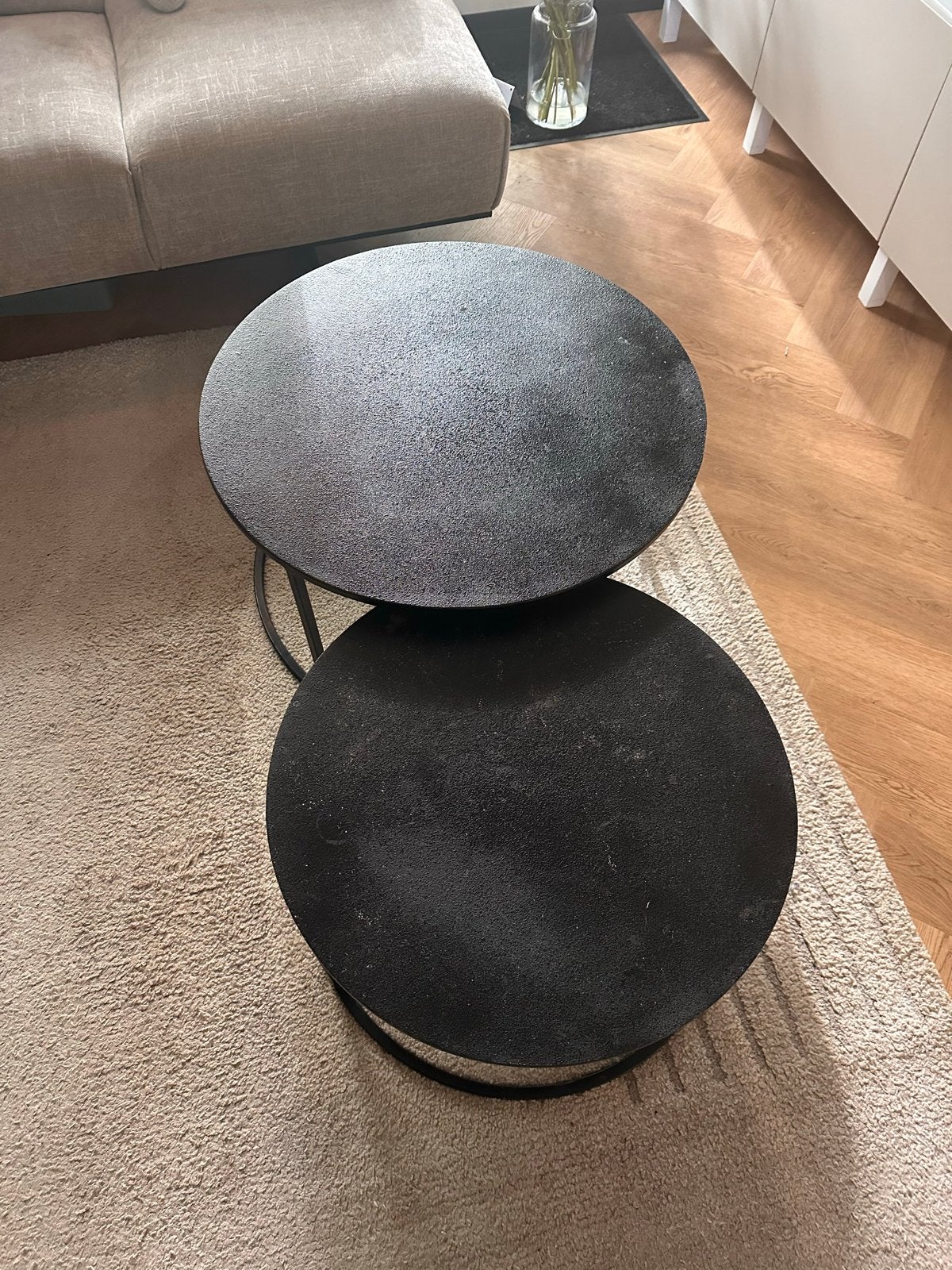 Set van 2 zwarte ronde salontafels loods 5, Ophalen, Gebruikt, Rond, 50 tot 100 cm