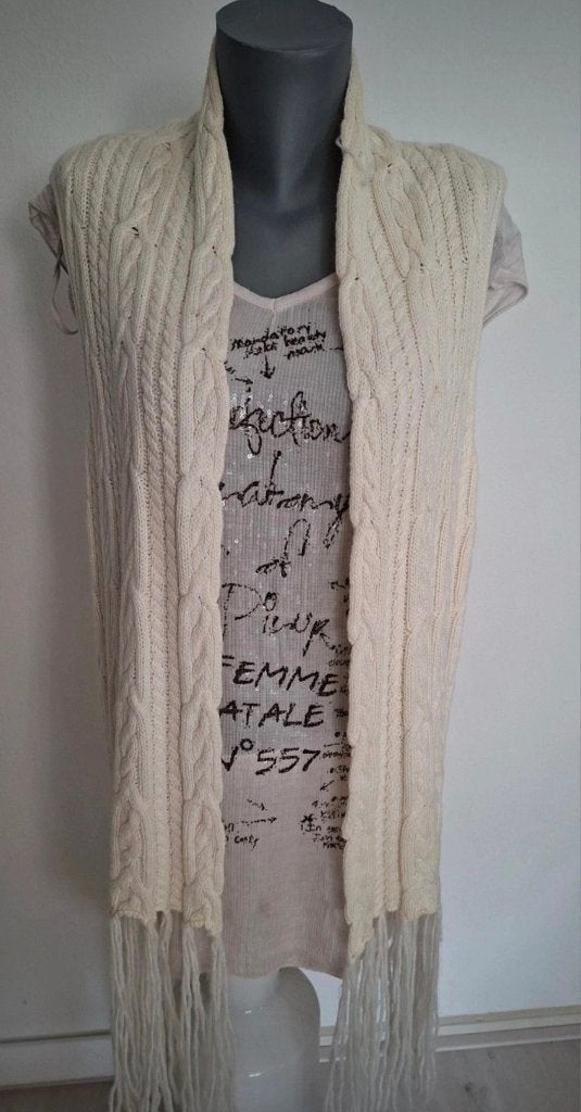 Crèmekleurig gebreid vest met franjes, H&M, Overige kleuren, Maat 42/44 (L), Ophalen of Verzenden